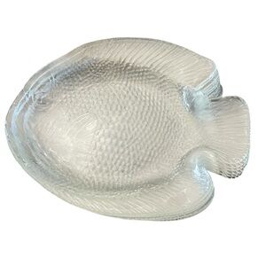 Vintage Set of 6 Clear Glass Fish Shaped Tapas Canapés Appetizer Plates 6.5” W